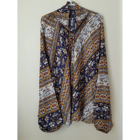 (B3)100% Rayon Harem Pants w/ Elephants&Flowers Pr - Picture 1 of 3